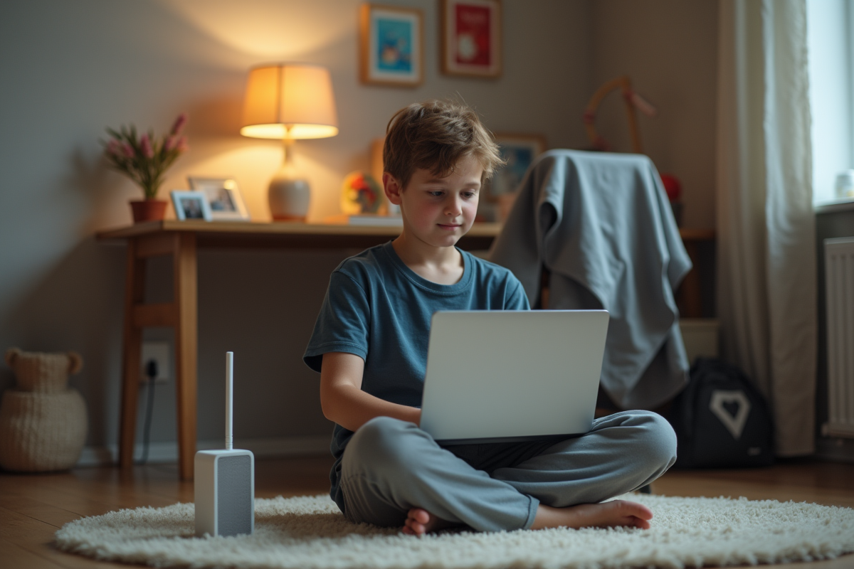 Adolescent utilisant un ordinateur dans un coin bureau familial
