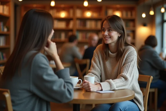 Jeune femme pensant dans un café chaleureux