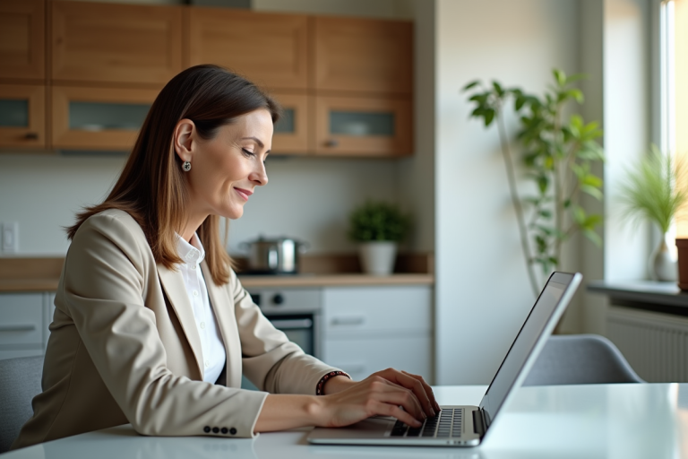Femme d'affaires au bureau avec ordinateur et contrat energie