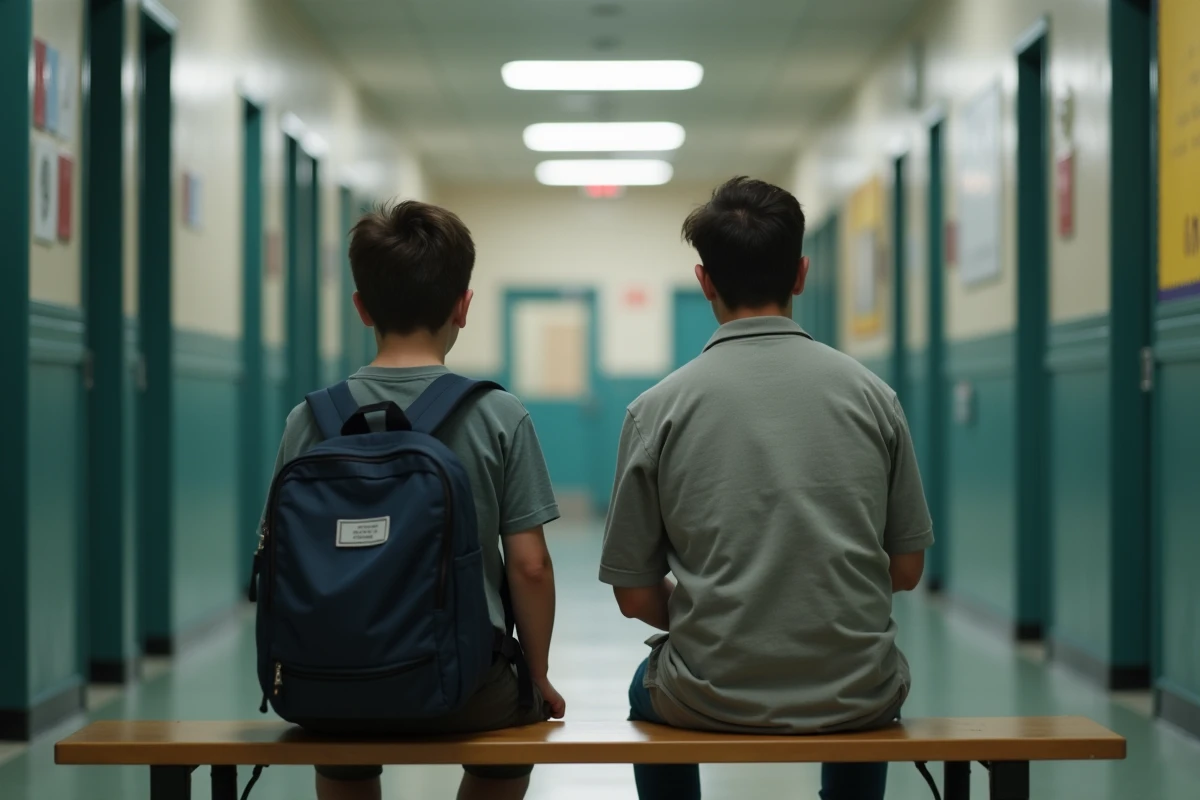 Garçon et son père dans le couloir de l
