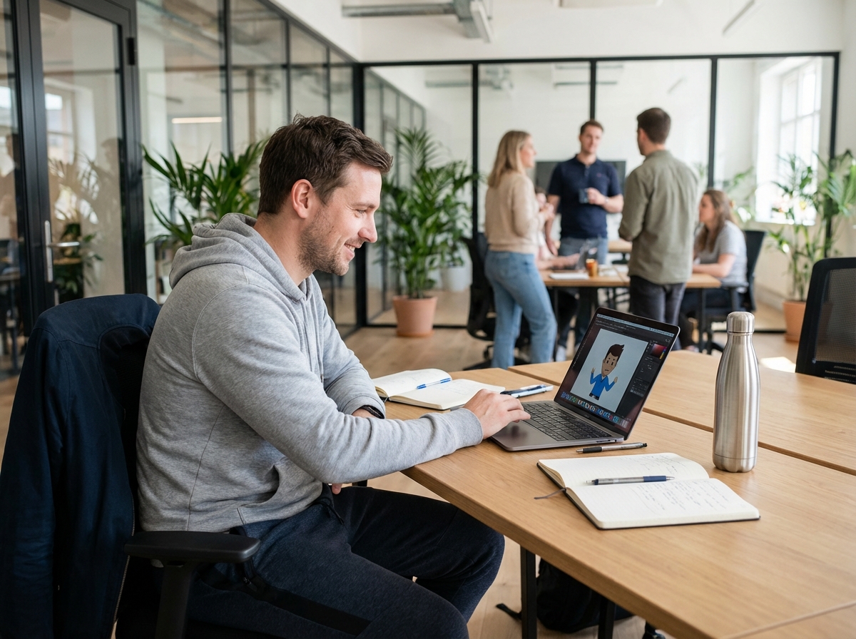 Jeune homme travaillant sur un ordinateur dans un espace coworking
