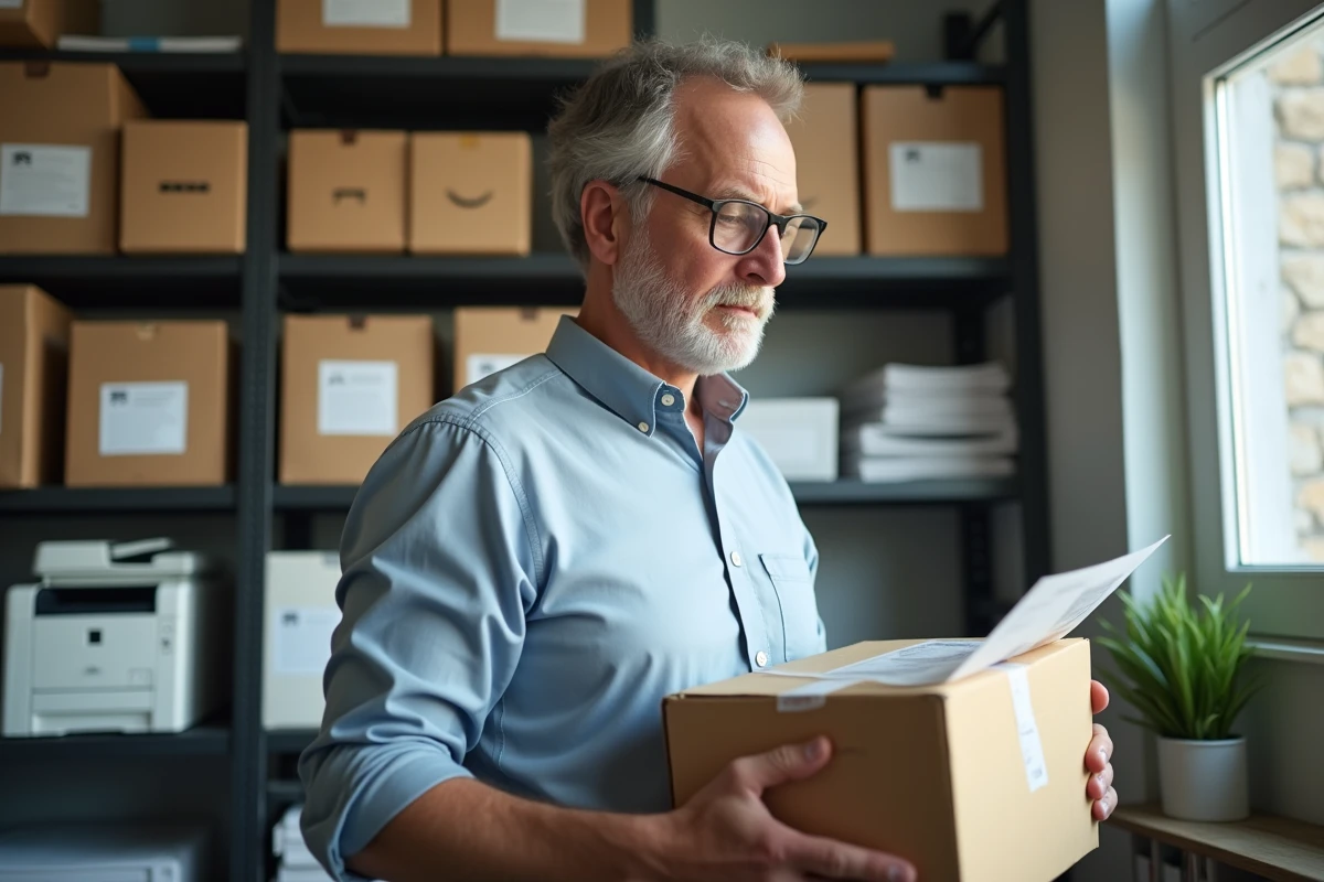 Homme vérifiant une livraison de cartouches d