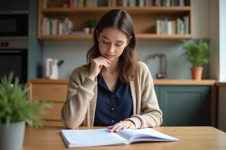 Jeune femme étudie la grammaire anglaise à la maison