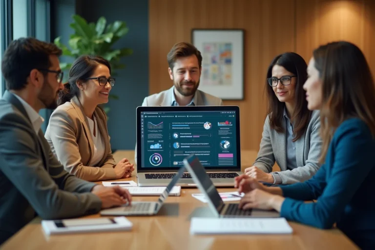 Groupe de professionnels en réunion autour d'une stratégie digitale