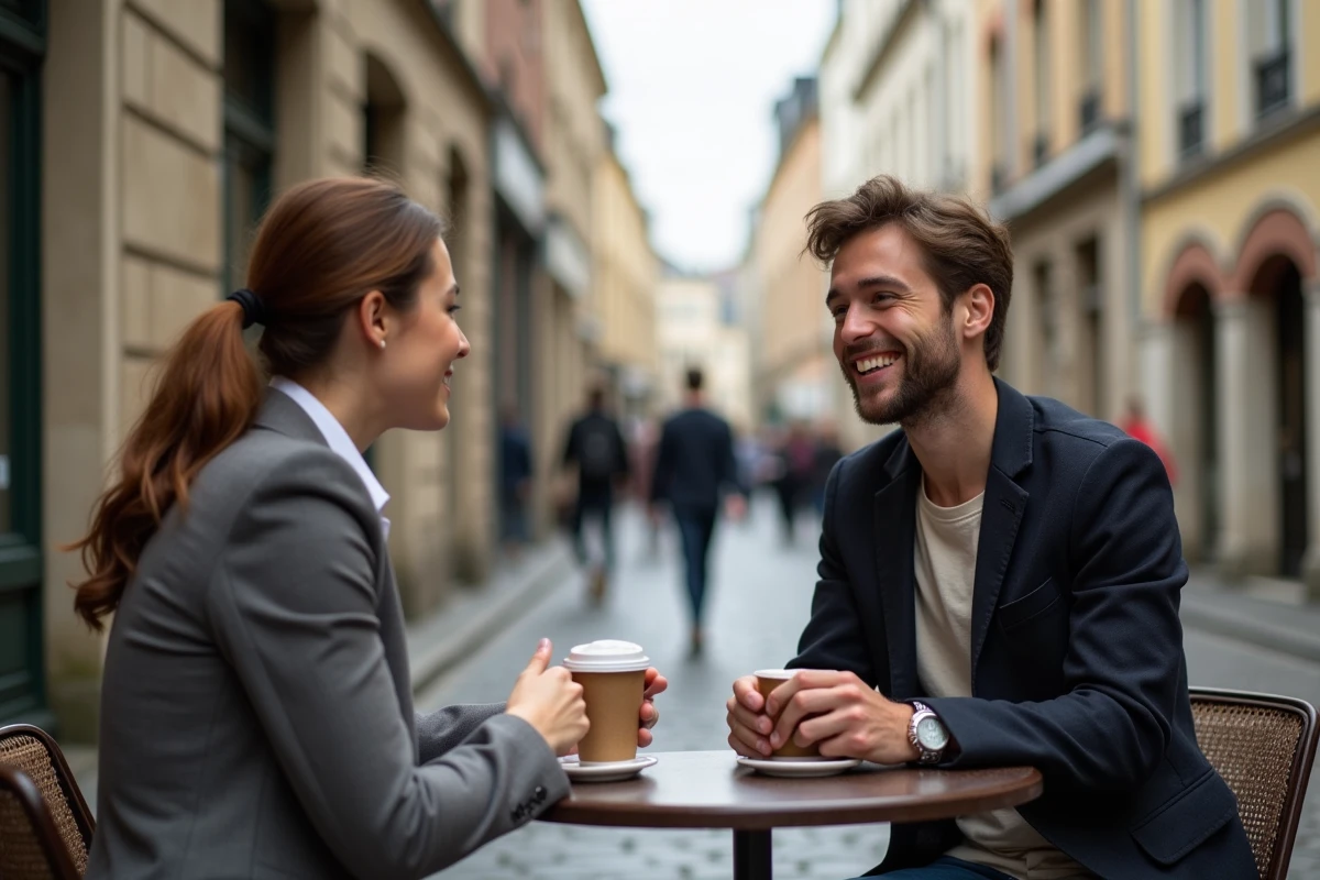 Jeune vlogger homme discutant avec une medecin au cafe d